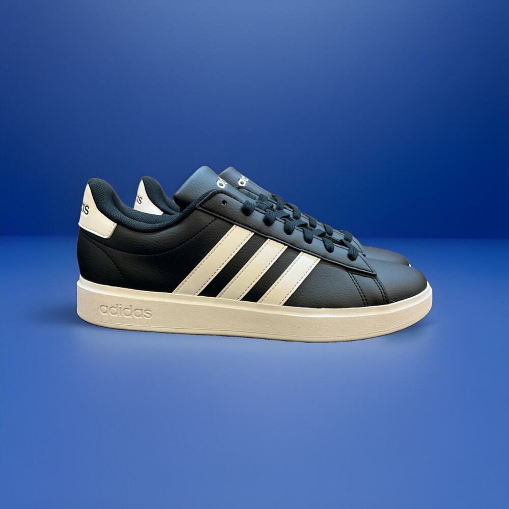 Size 8.5 adidas Grand Court 2.0 Tennis Sneakers Shoes Black White Leather Men's